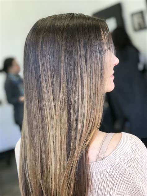 balayage hair straightened|brunette balayage straight hair.